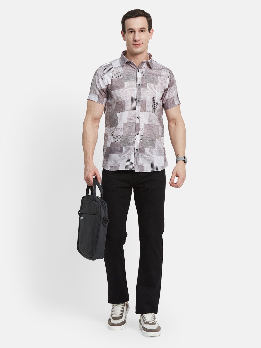METTLE Men Spread Collar Geometric Printed Cotton Casual Shirt