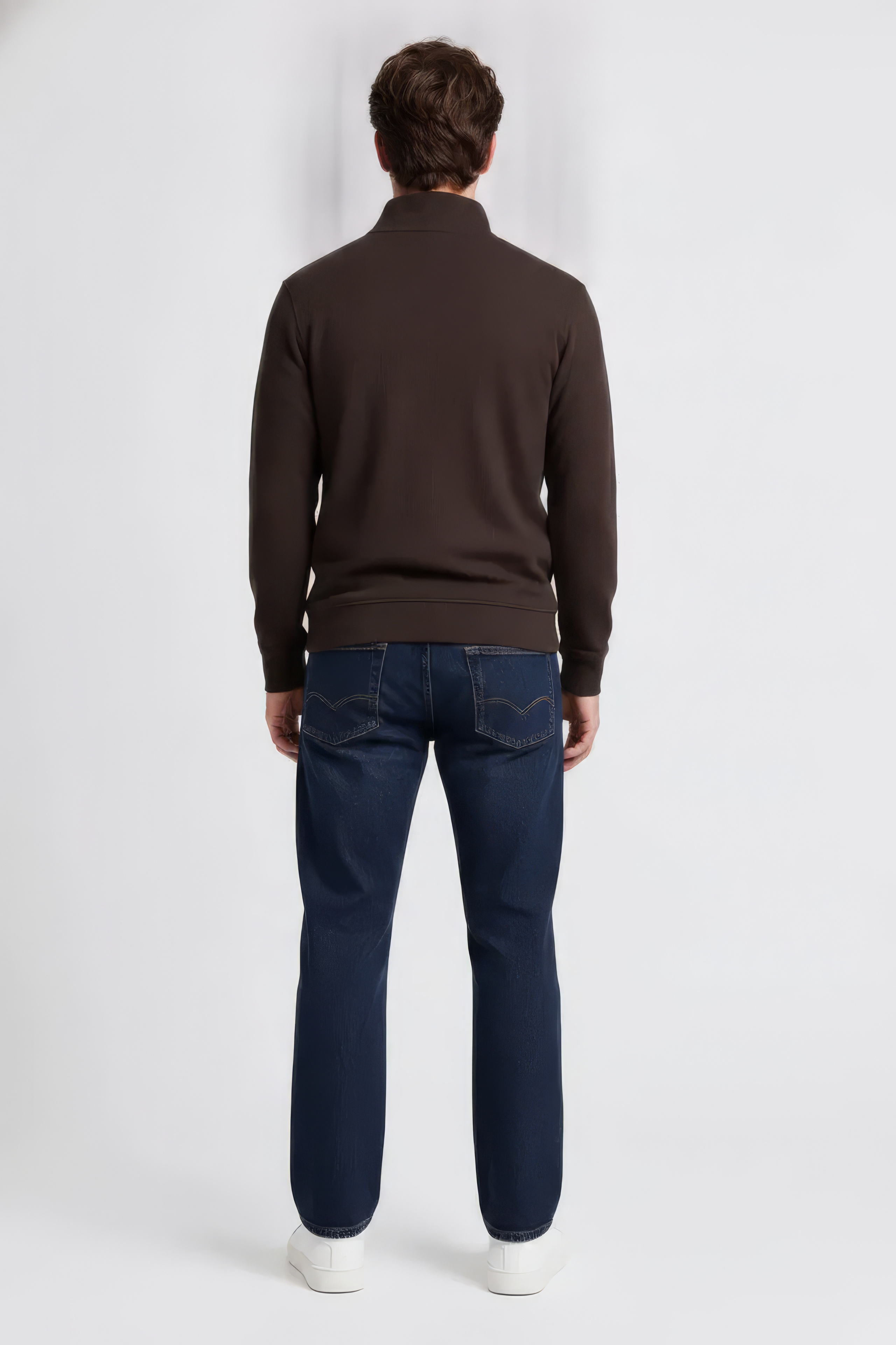 Men’s Espresso Brushed Seersucker Half Zip Sweatshirt with Standing Collar