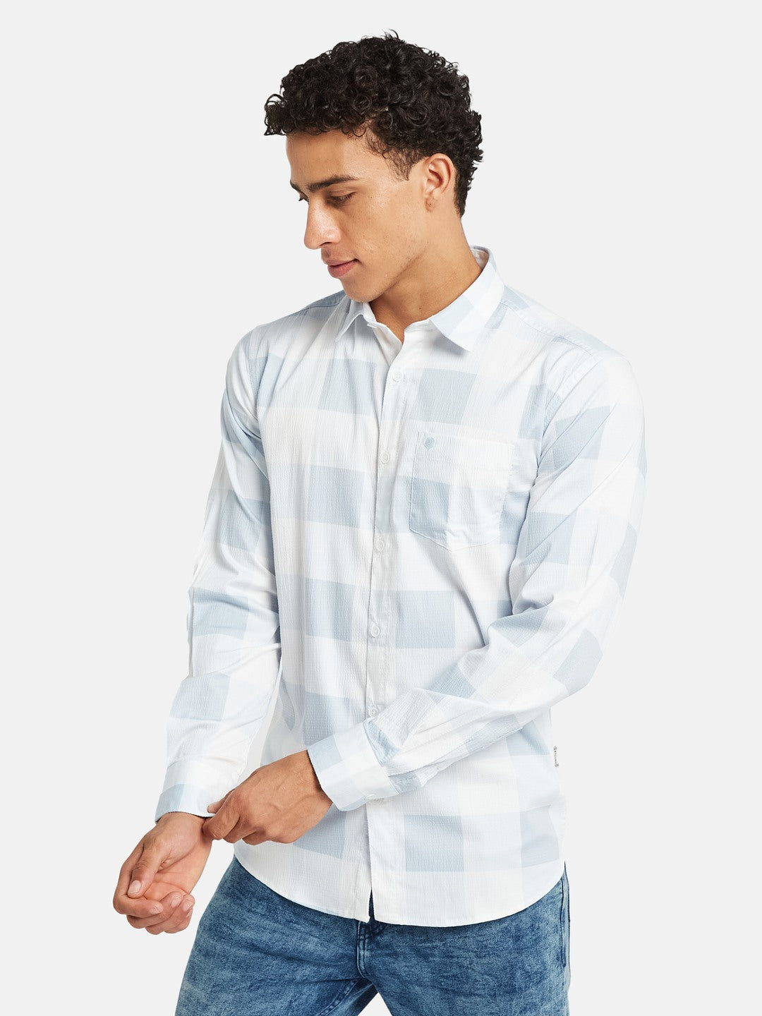 METTLE SS25 Checked Spread Collar Casual Cotton Shirt