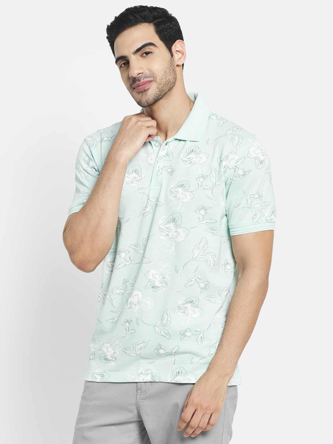Octave Men Green Polo Collar T-Shirt