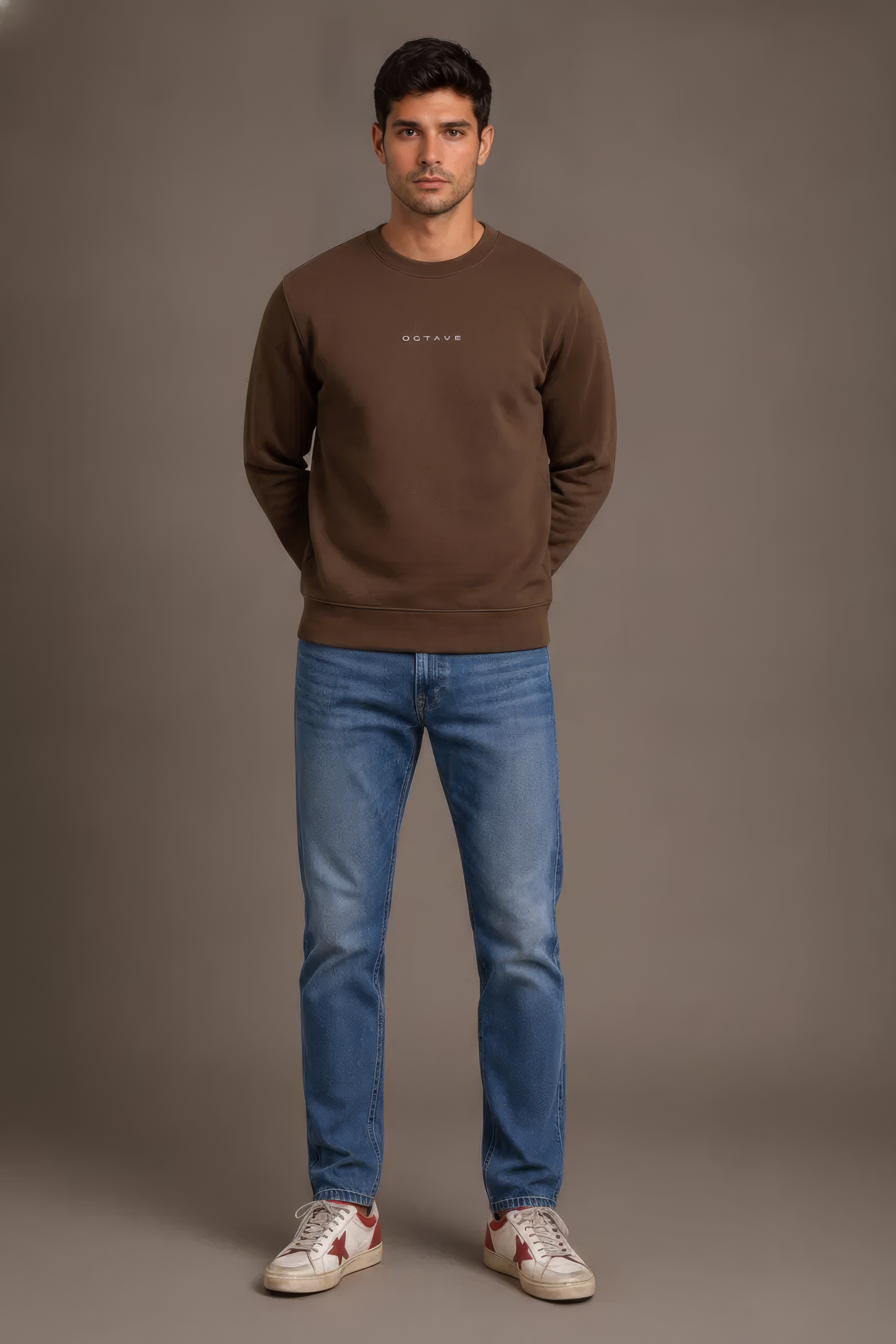 Men’s Premium Tan Crew Neck Cotton Fleece Sweatshirt