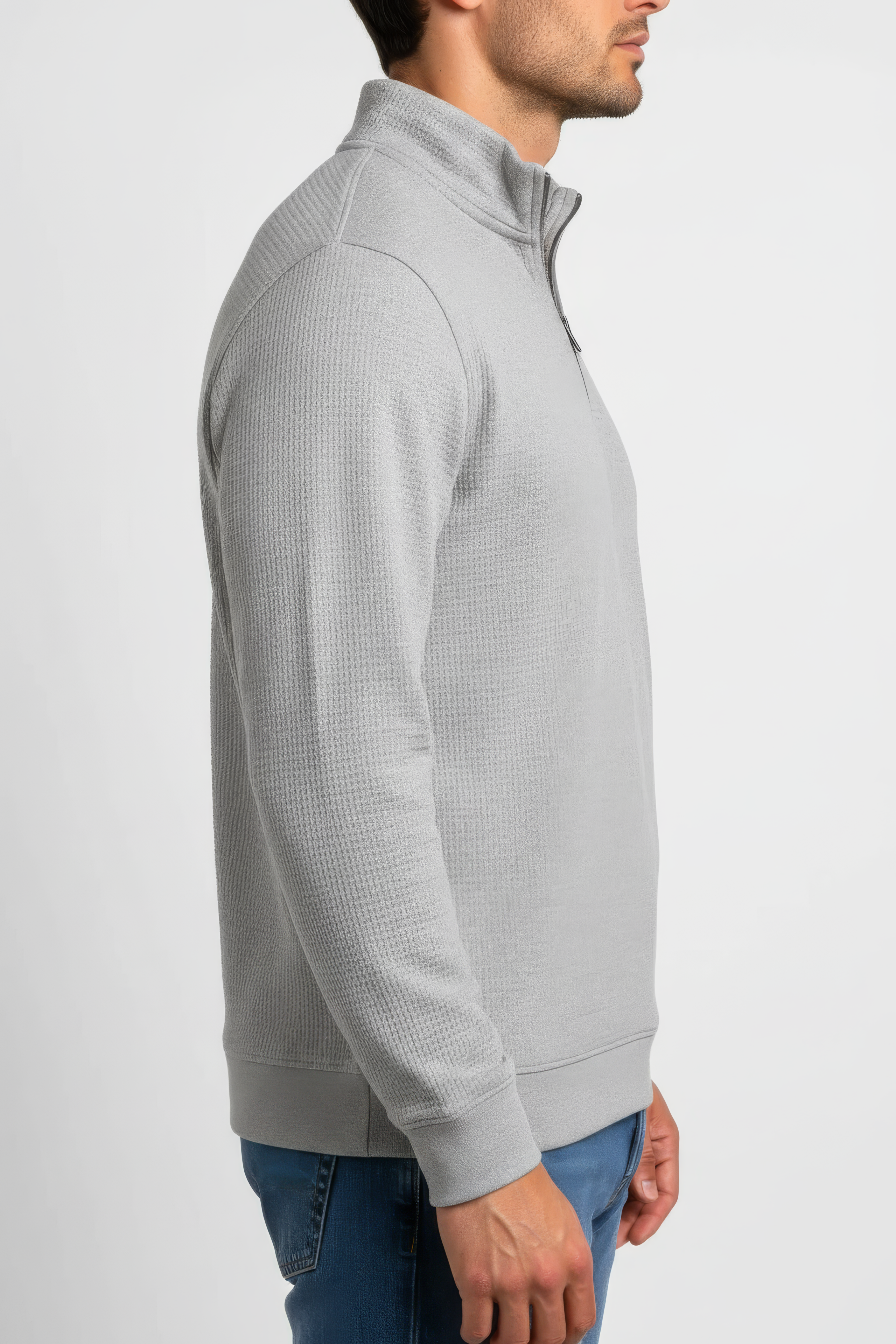 Men’s Onyx Standing Collar Half-Zip Sweatshirt – Brushed Seersucker Fabric Pullover