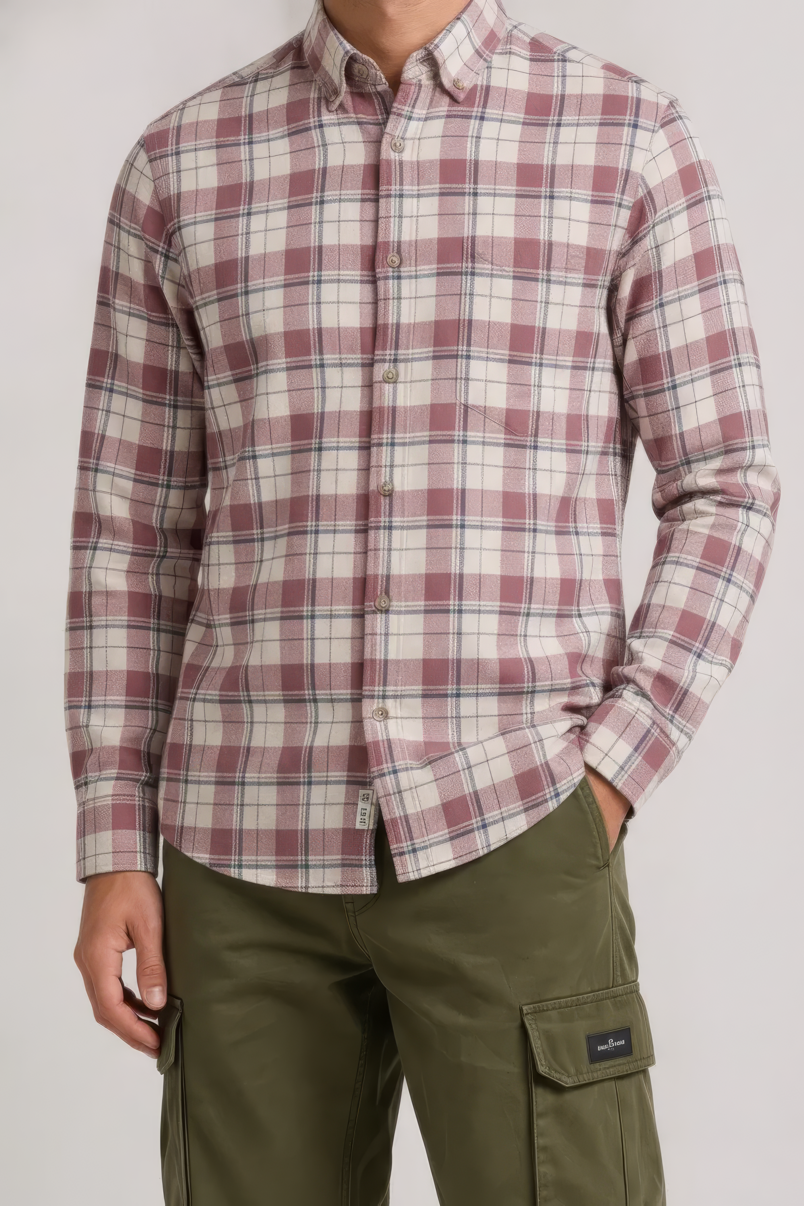 Men’s Suede Pink Check Oxford Cotton Shirt Full Sleeves