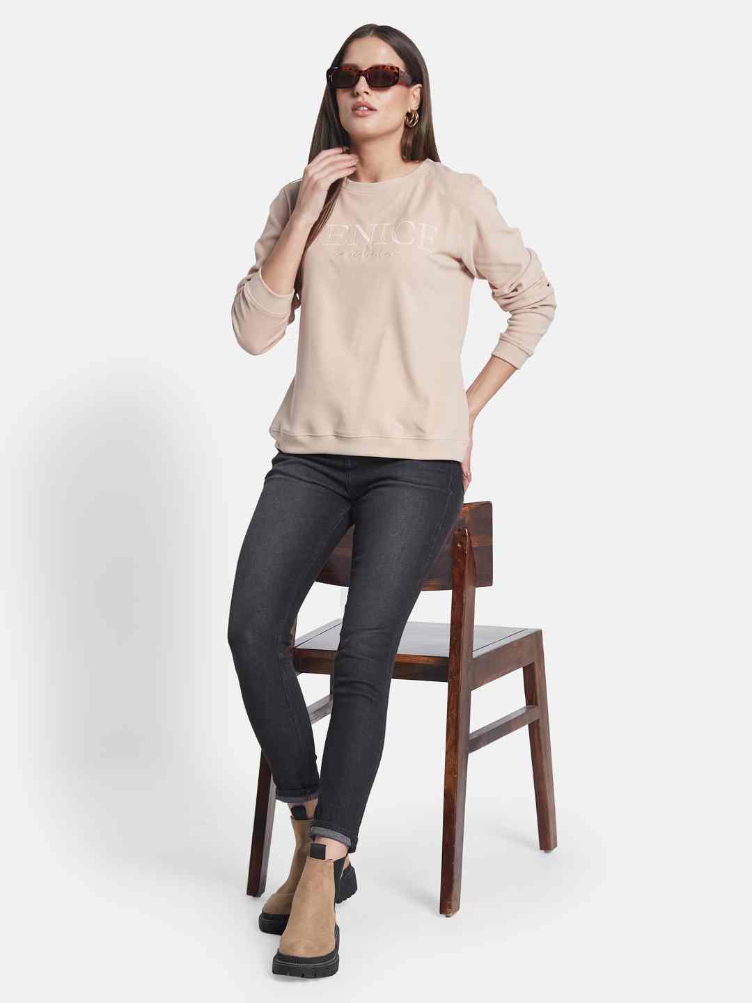 METTLE Women Typography Embroidered Sweatshirt