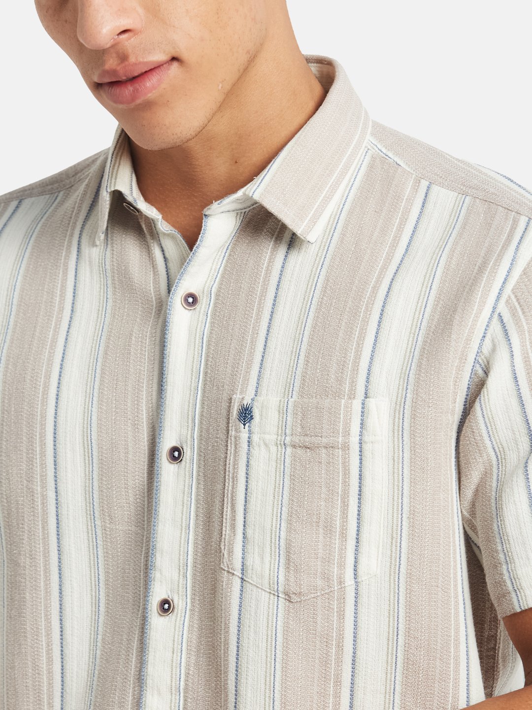 METTLE Striped Short Sleeves Spread Collar Cotton Opaque Regular Fit Casual Shirt