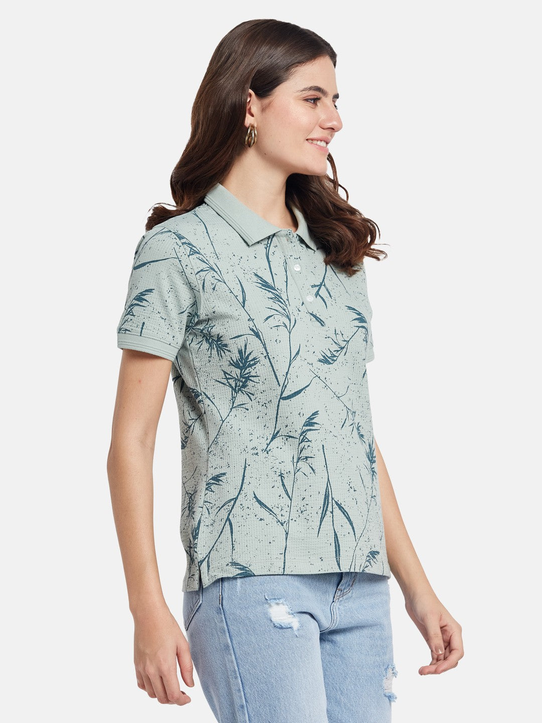METTLE Floral Printed Polo Collar Cotton T-shirt