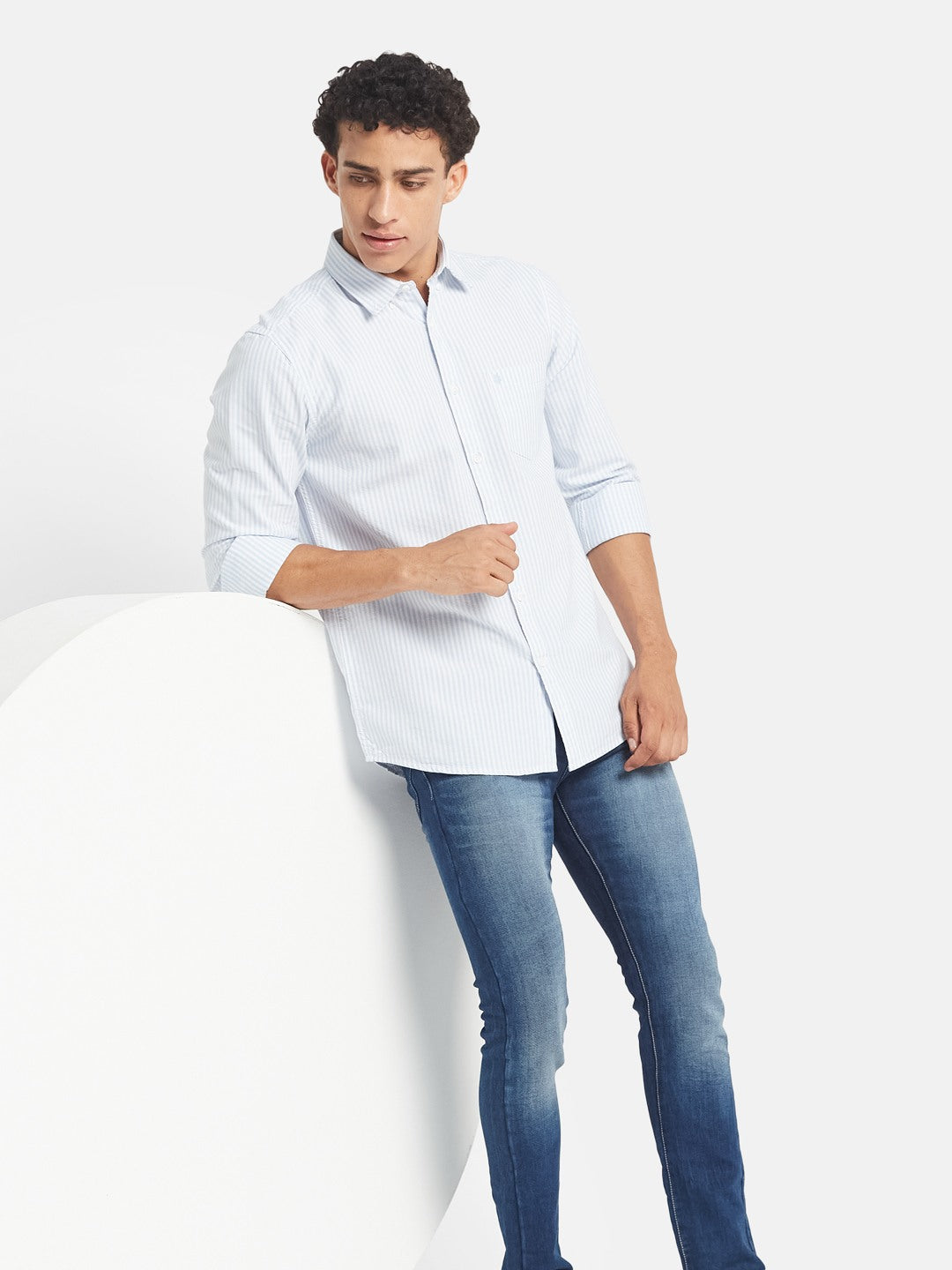 METTLE SS25 Vertical Striped Spread Collar Cotton Casual Shirt