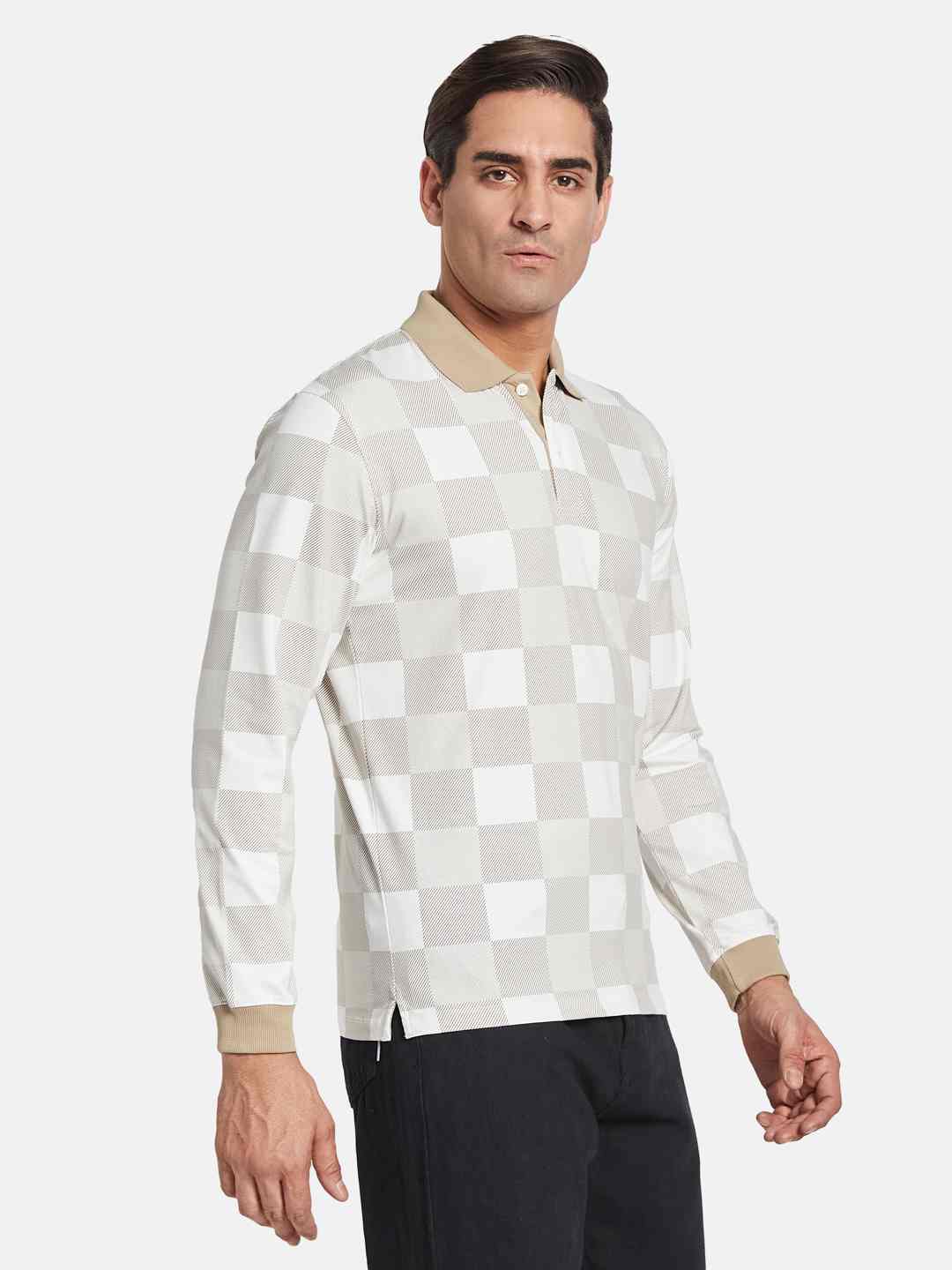 METTLE Men Checked Polo Collar T-shirt