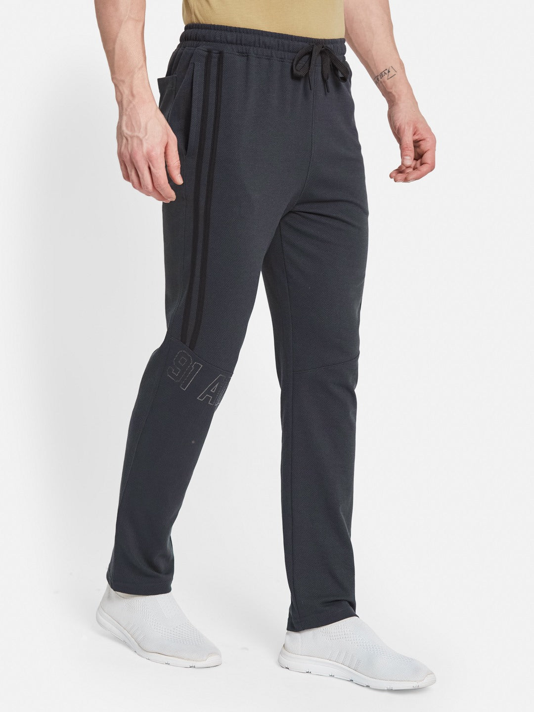 Octave Men Slim Fit Cotton Mid Rise Side Stripes Track Pants