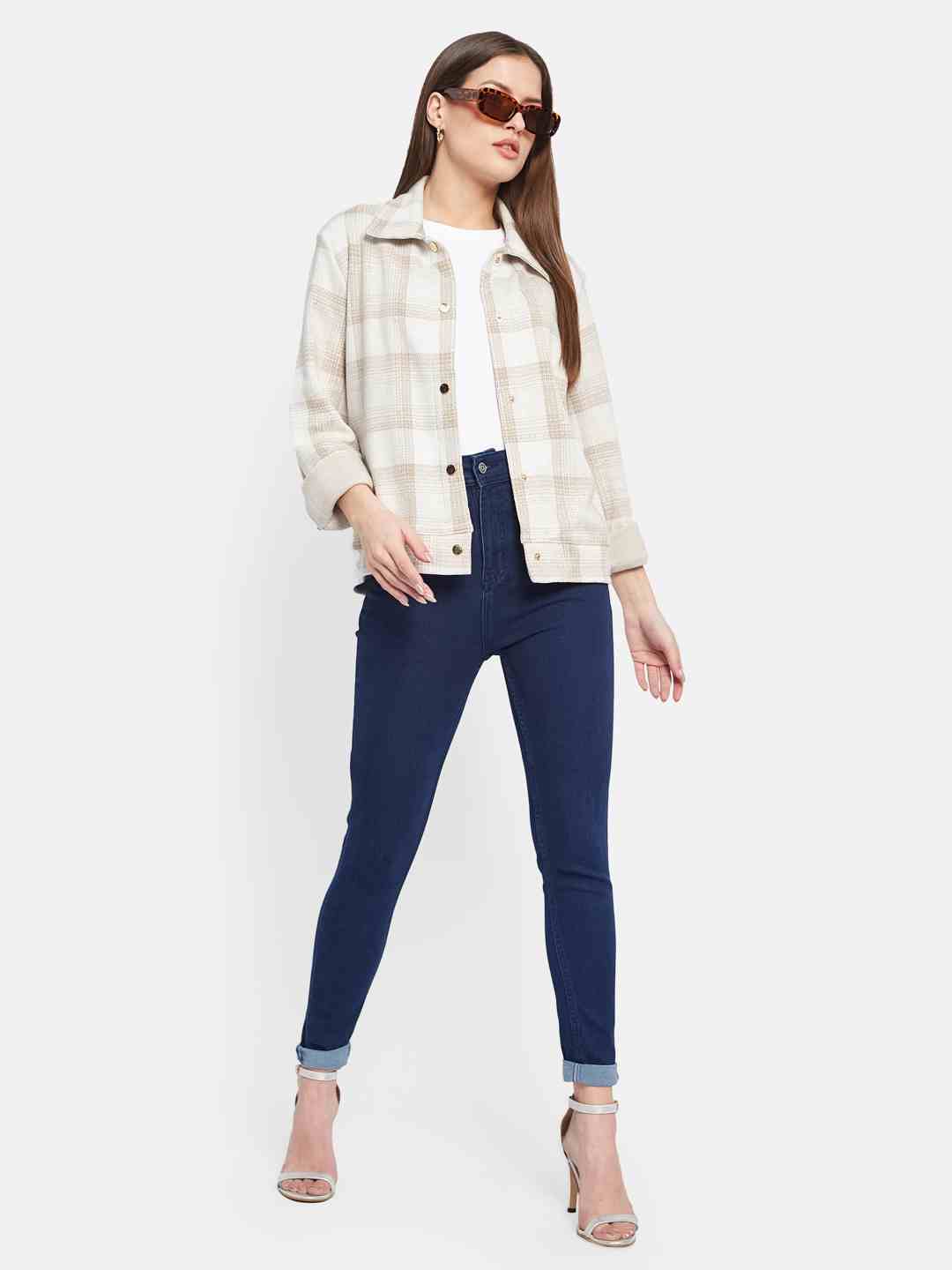 METTLE Women Spread Collar Checked Casual Shirt