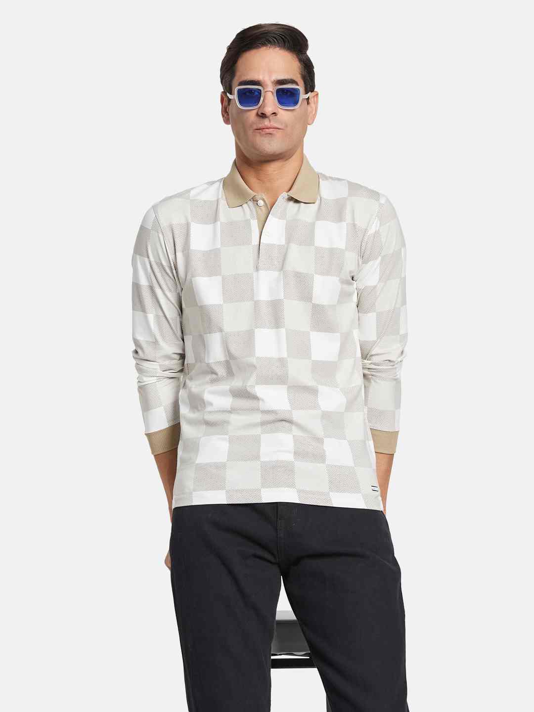 METTLE Men Checked Polo Collar T-shirt