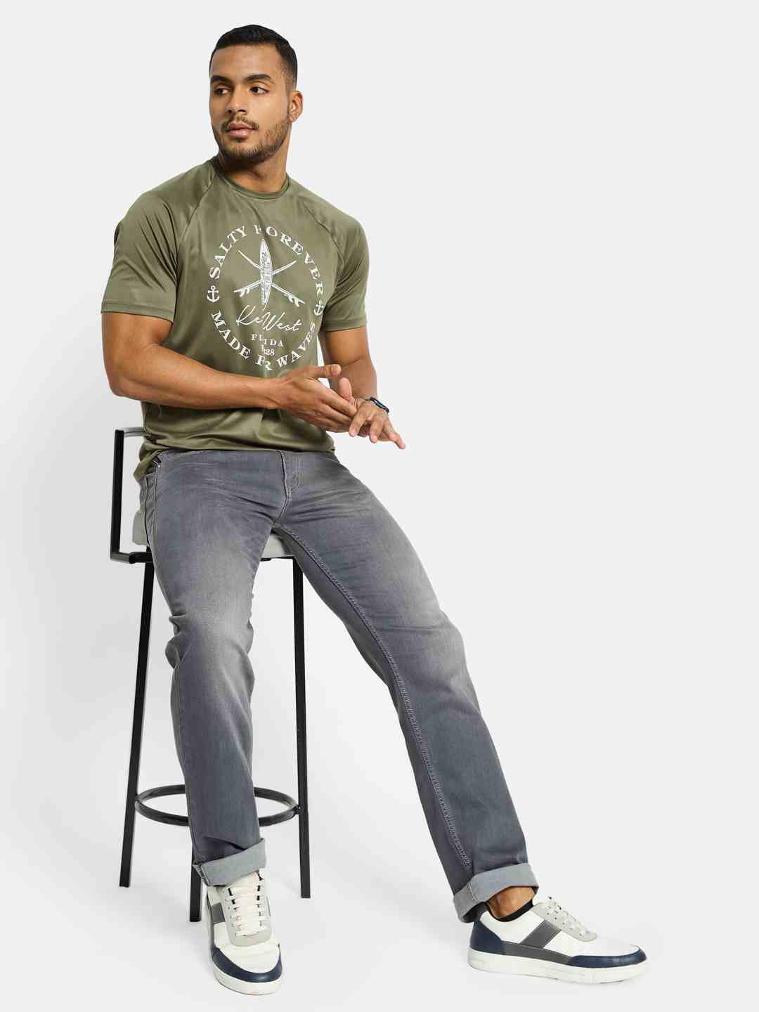 Octave Men Straight Fit Low Distress Heavy Fade Stretchable Jeans