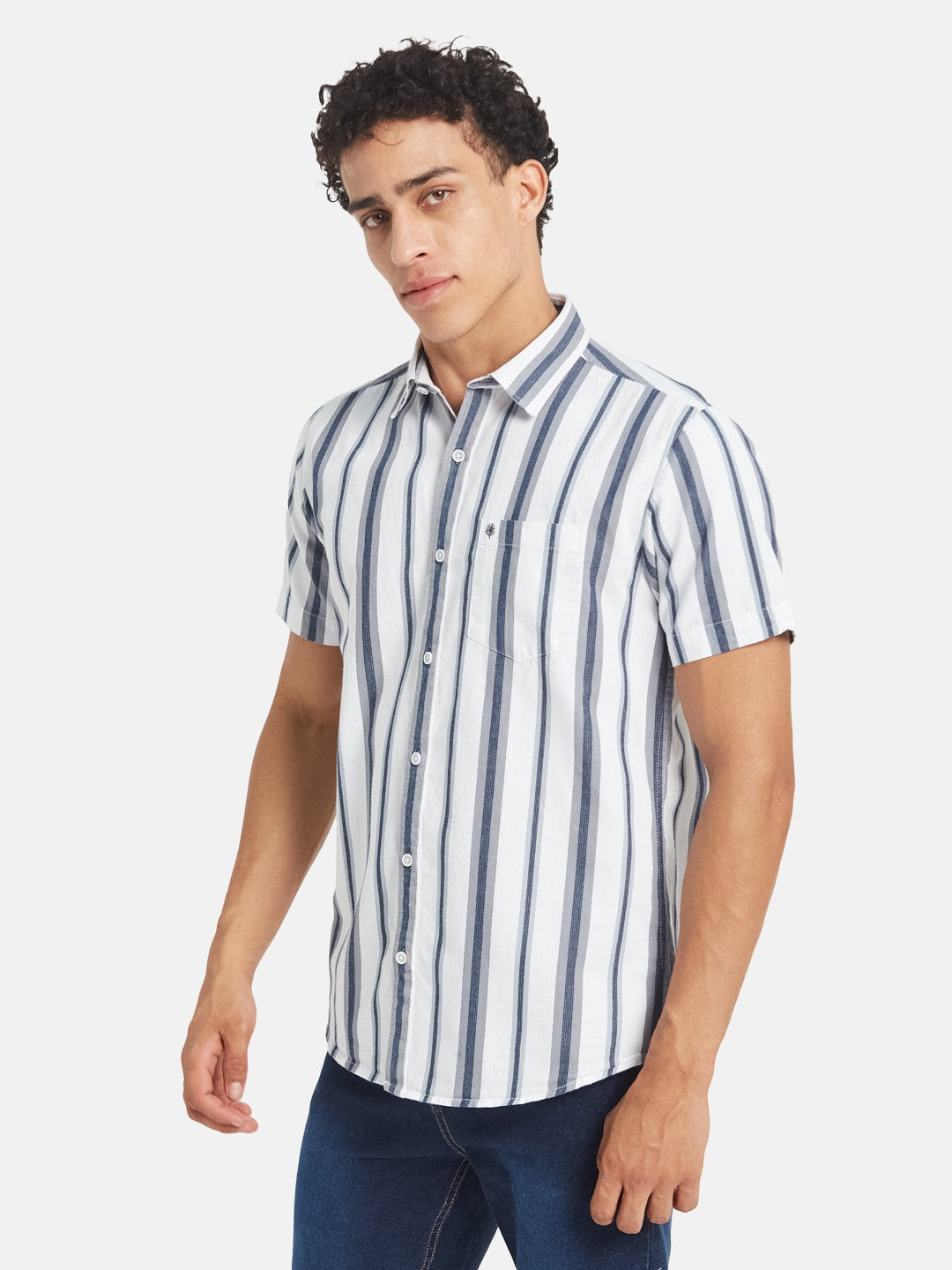 METTLE SS25 Vertical Striped Spread Collar Cotton Casual Shirt