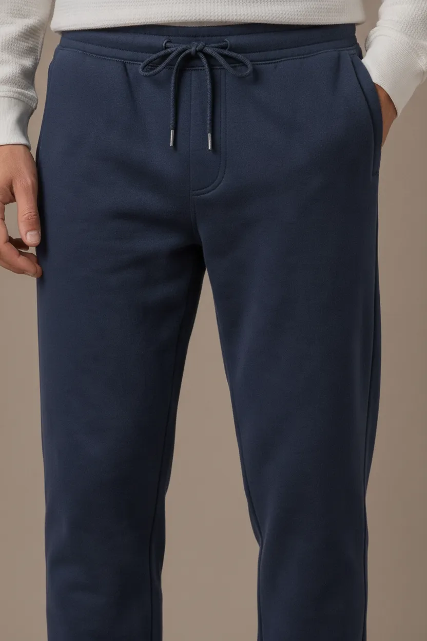 Men’s Dark Navy Brushed Cotton Fleece Lower with Drawstring