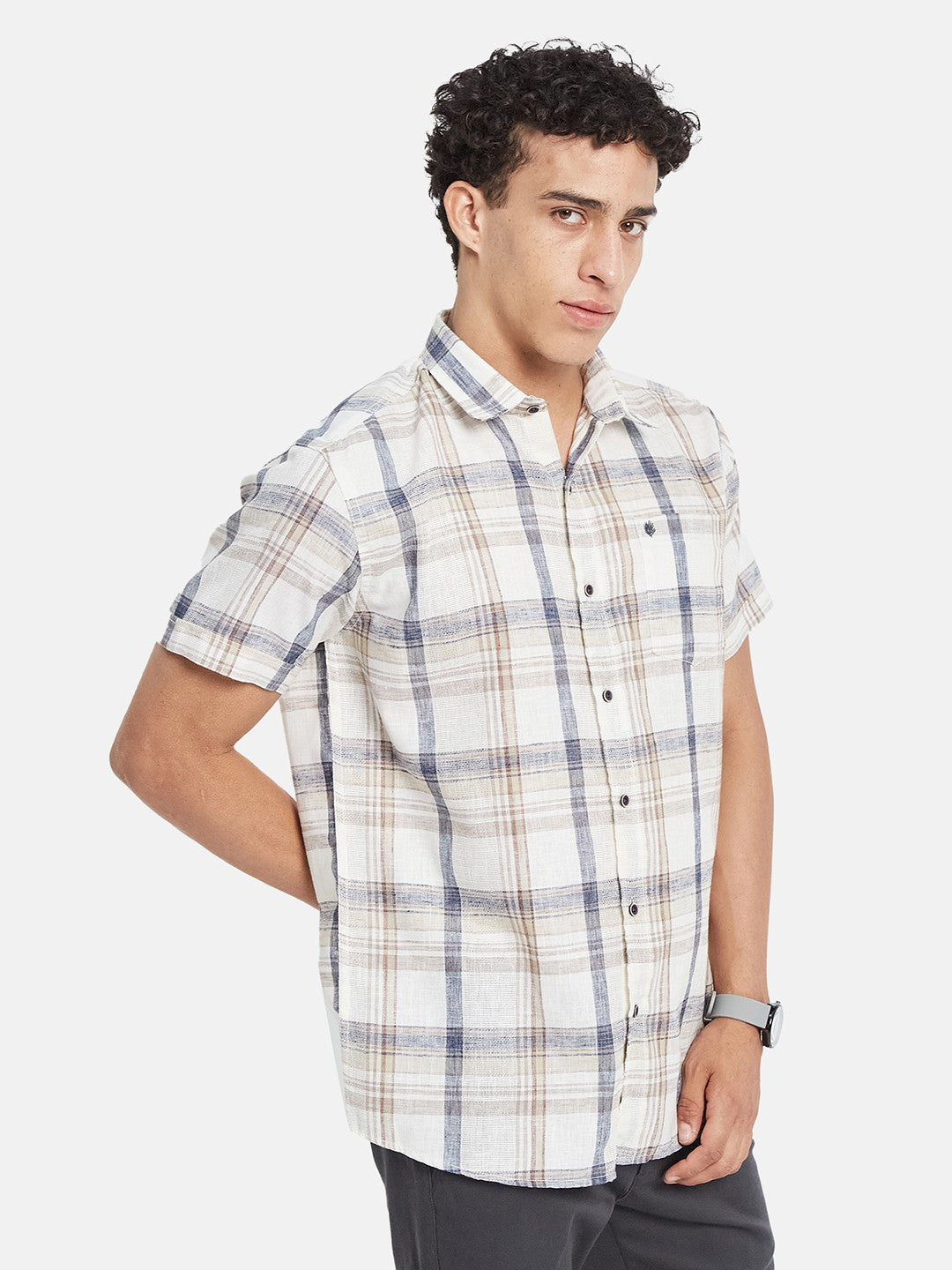 METTLE Men Tartan Checked Spread Collar Cotton Casual Shirt