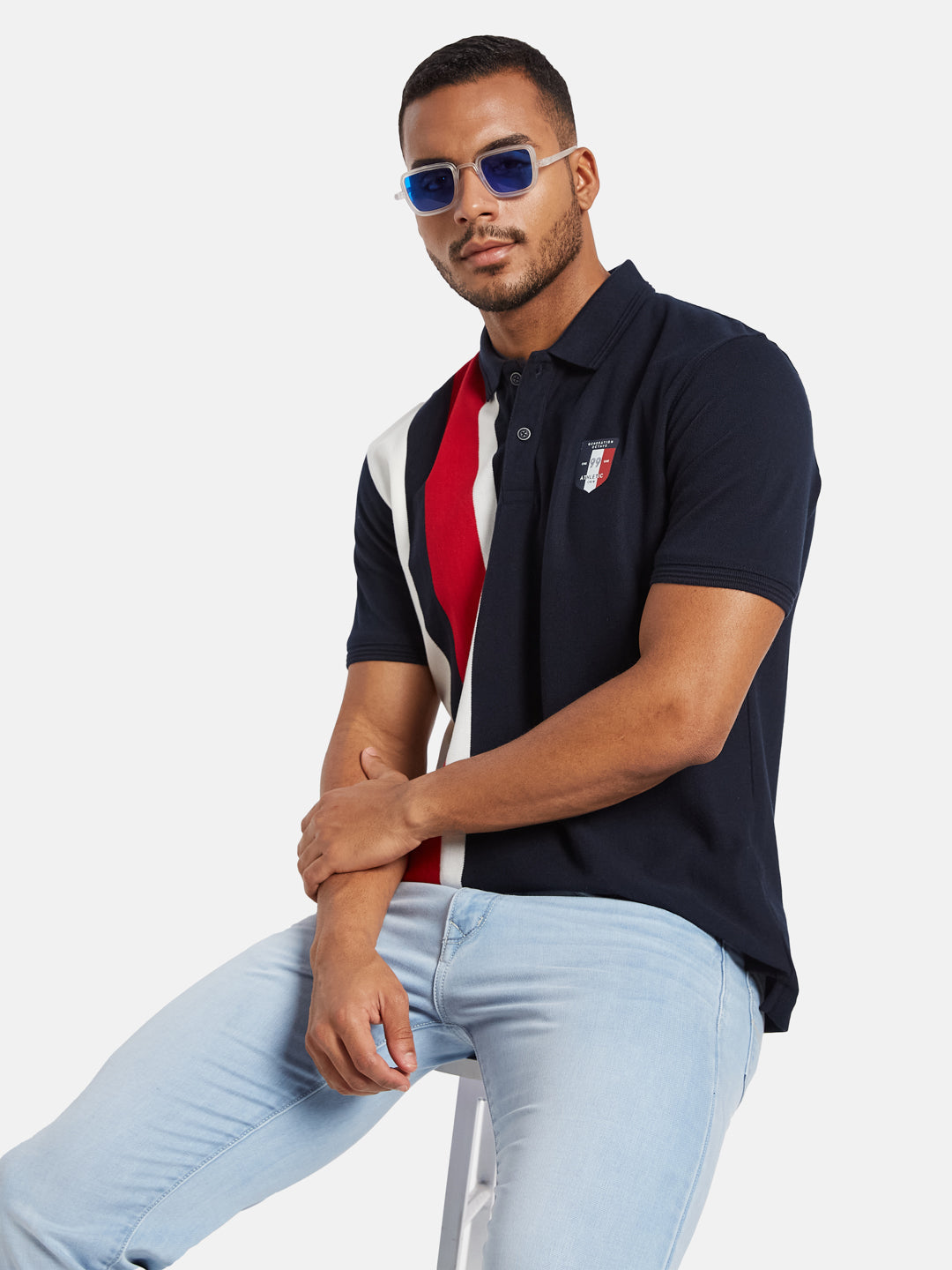 Octave Men Colourblocked Polo Collar T-shirt