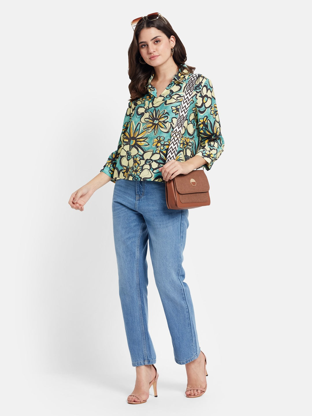 METTLE Women Floral Printed V-Neck Cotton Top