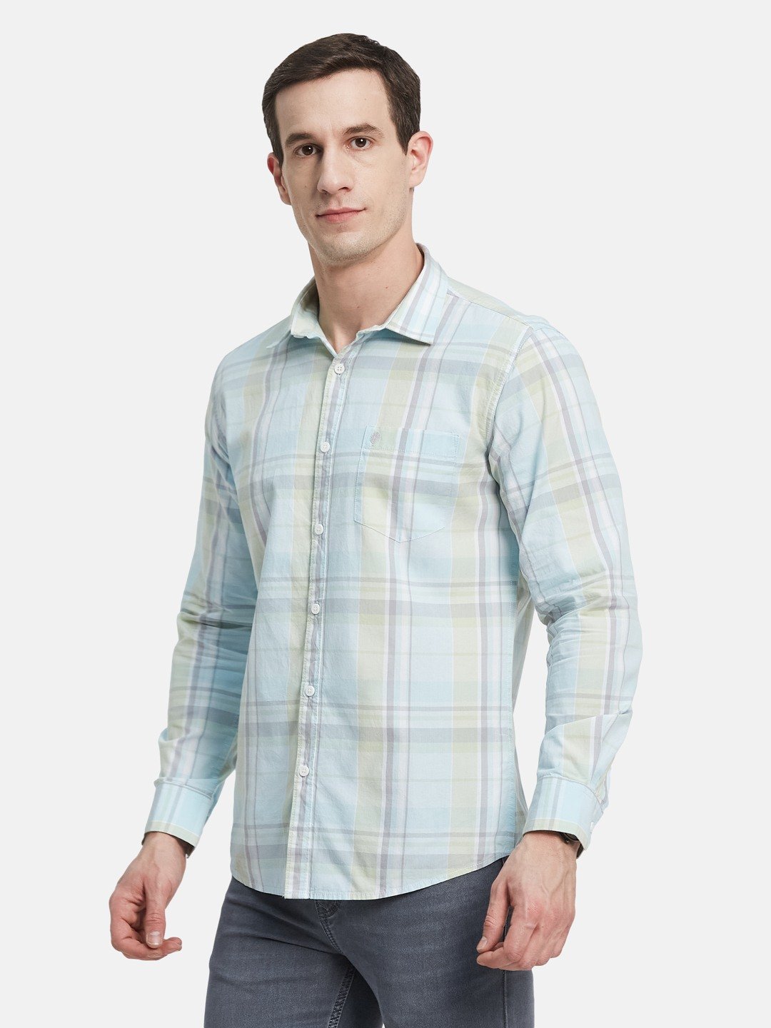 METTLE Men Spread Collar Tartan Checked Cotton Casual Shirt
