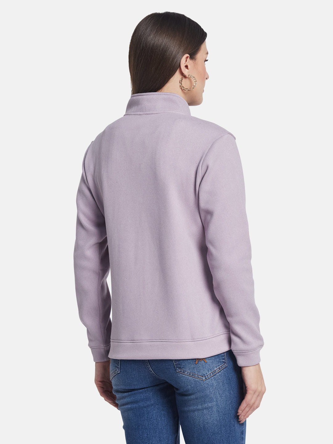 METTLE Women High Neck Long Sleeves Front-Open Sweatshirt