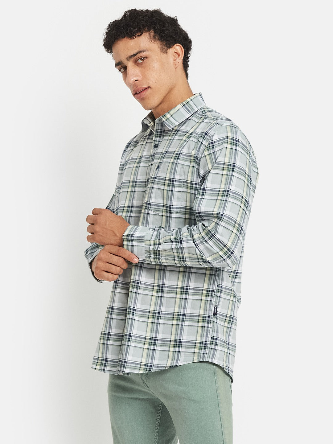 METTLE Men Tartan Checked Spread Collar Cotton Casual Shirt