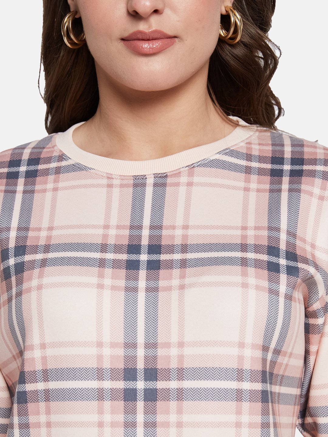 METTLE Women Checked Round Neck Long Sleeves Sweatshirt