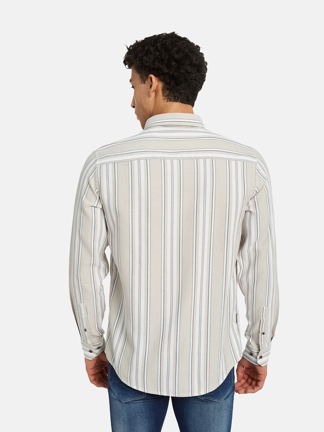 METTLE Men Vertical Striped Spread Collar Cotton Casual Shirt