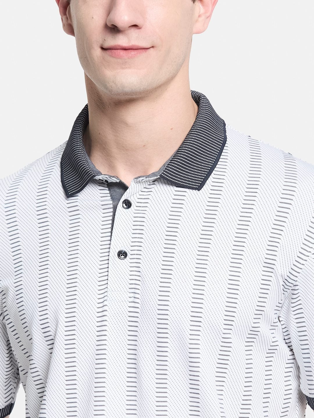 AOP MOTIF PRINT POLO NECK SINGLE JERSEY KNIT T-SHIRT