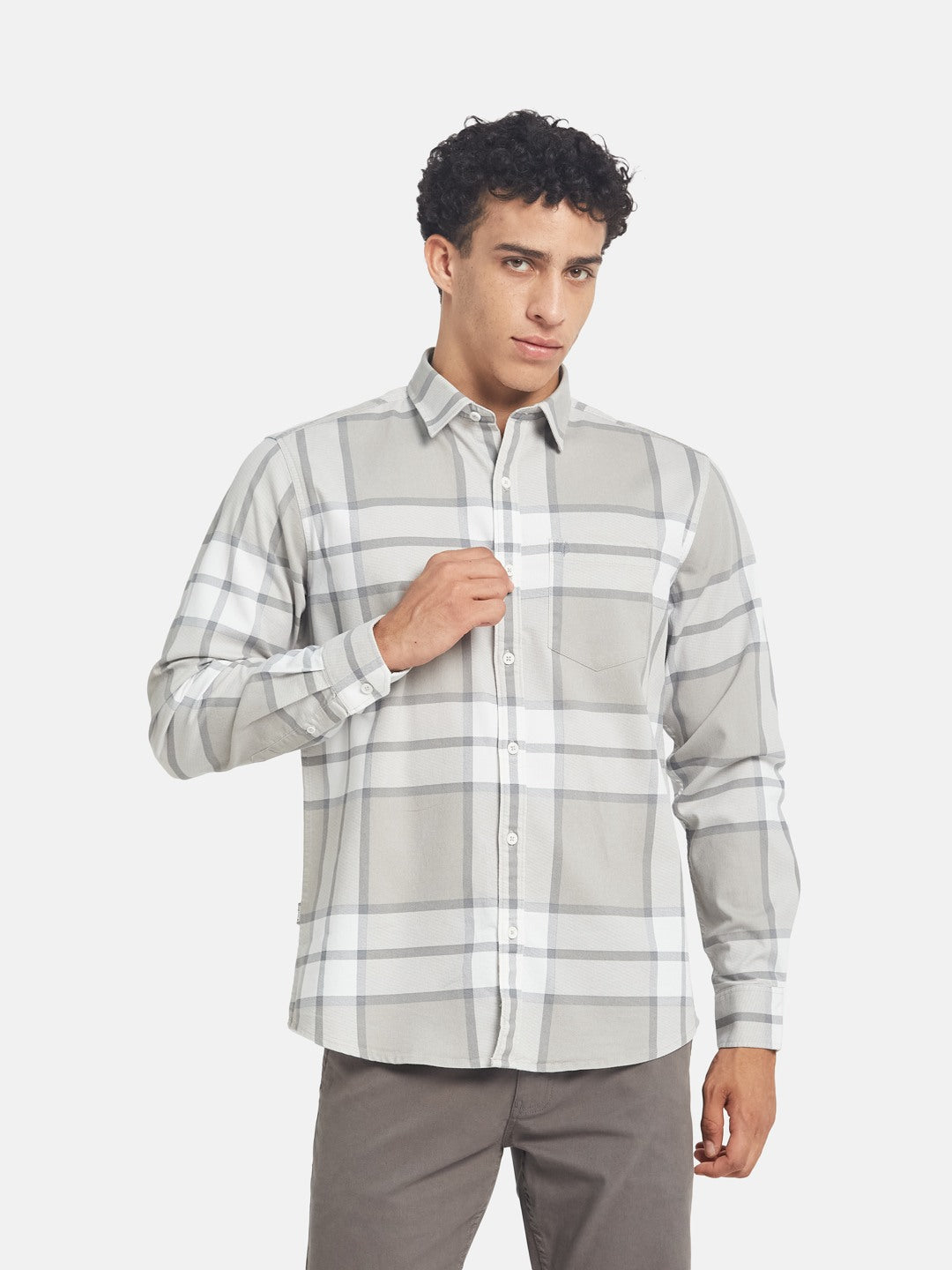 METTLE Checked Long Sleeves Spread Collar Cotton Opaque Regular Fit Casual Shirt