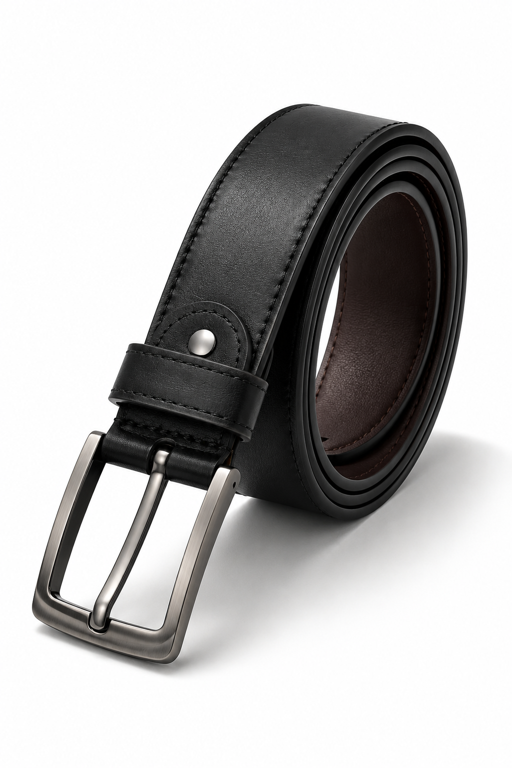 Men's Reversible Black & Brown Leather Belt with Brushed Metal Buckle | Premium Formal & Casual Belt for Men