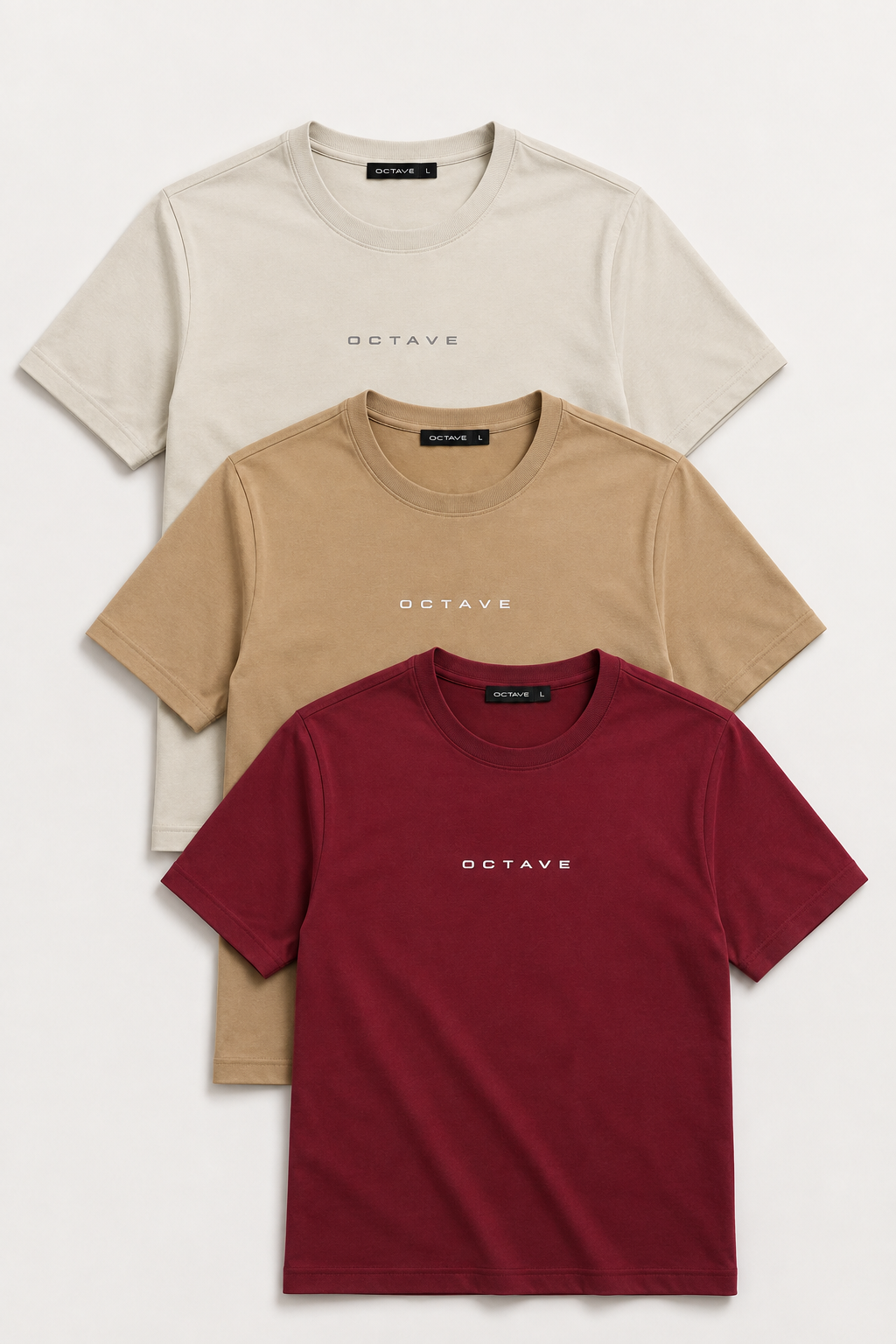 Men’s Crew Neck T-Shirt Pack of 3 (Pristine, Oak Buff & Merlot) | Combo 2