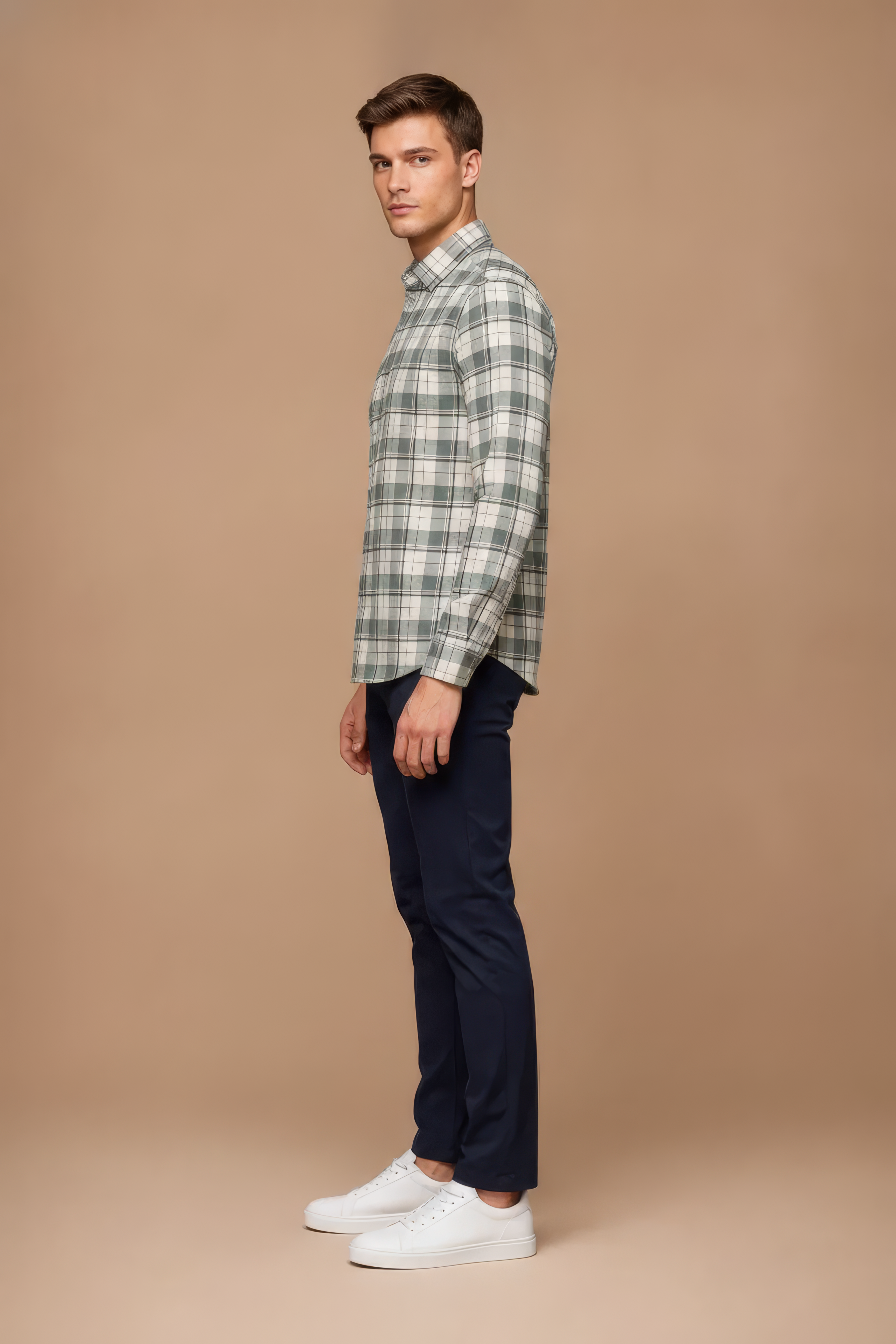 Men’s Fern Green Check Oxford Cotton Full-Sleeve Shirt
