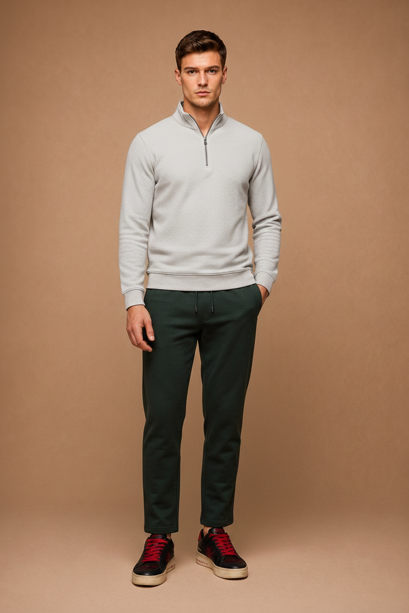 Men’s Dark Olive Brushed Cotton Fleece Lower with Drawstring