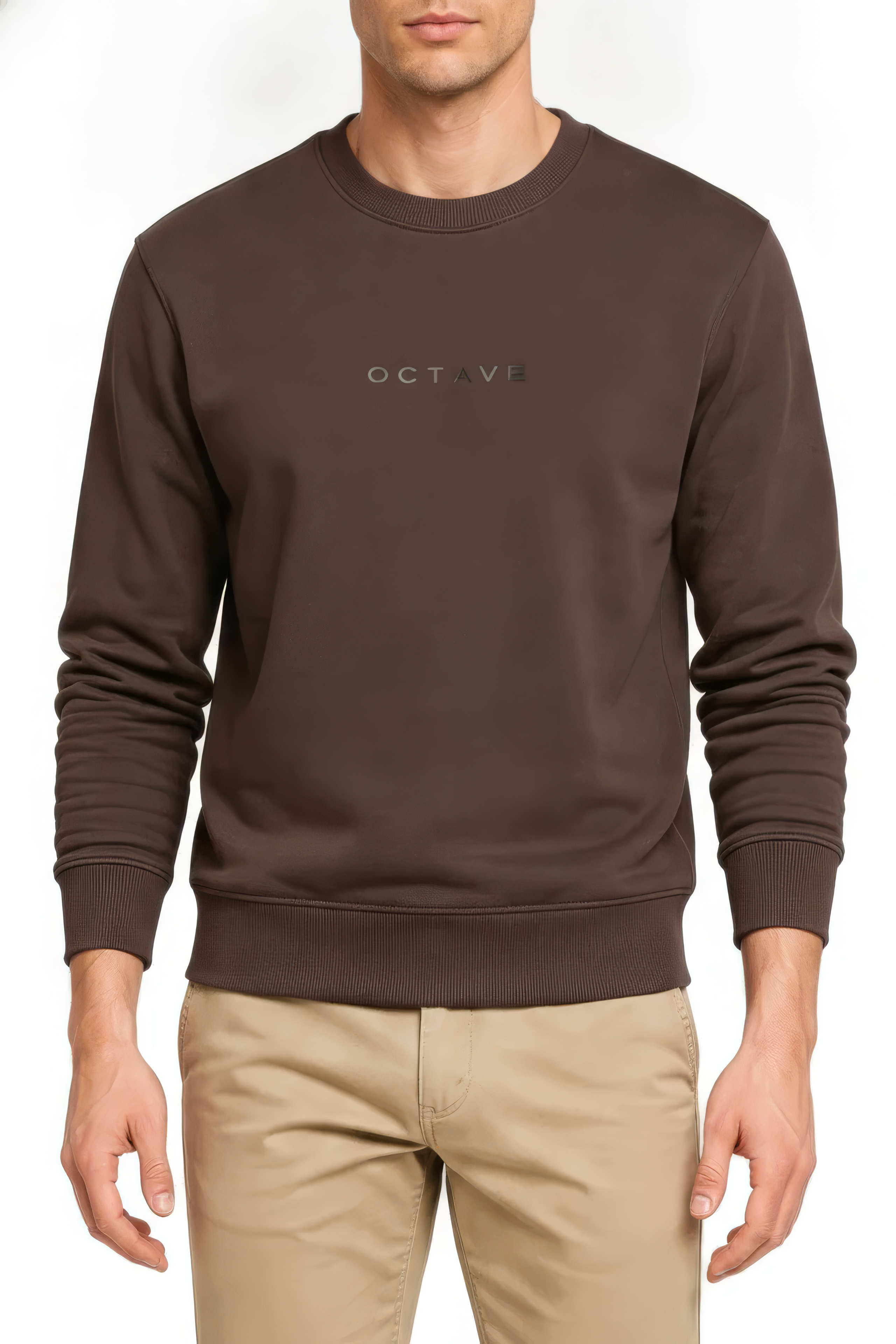 Men’s Premium Espresso Crew Neck Cotton Fleece Sweatshirt
