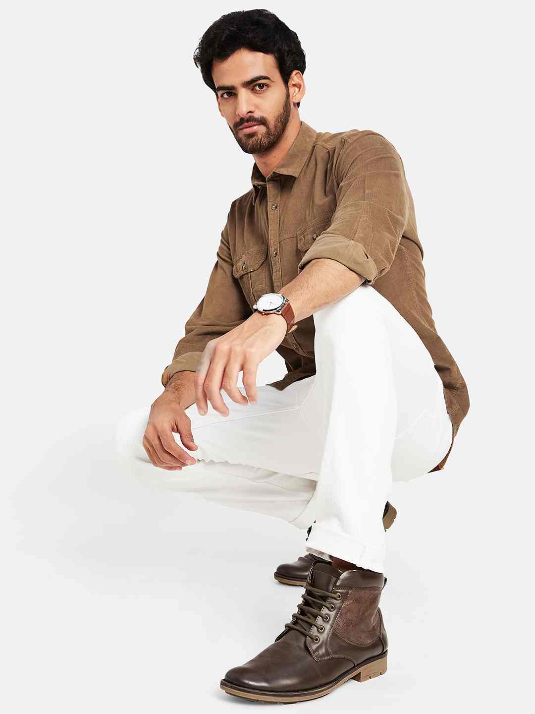 Mettle Spread Collar Long Sleeves Casual Cotton Shirt