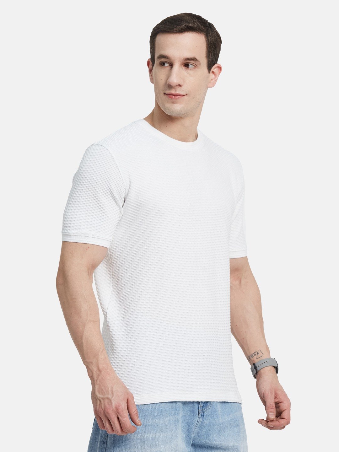 STRUCTURE ROUND NECK BUBBLE KNIT T-SHIRT