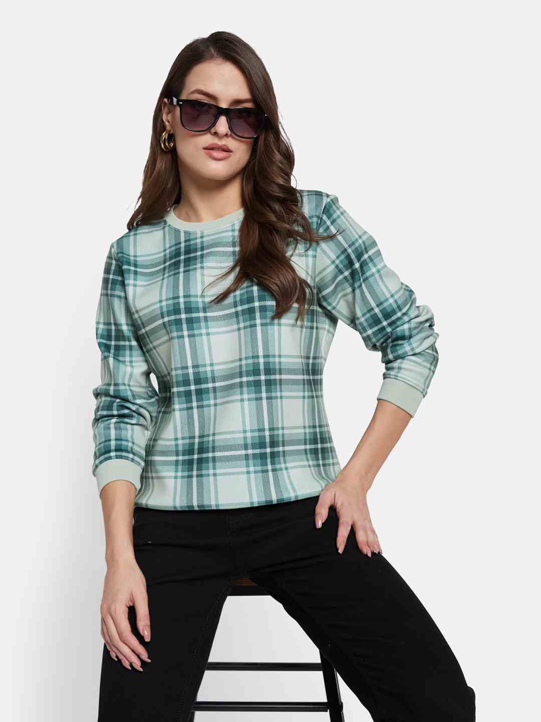 METTLE Women Checked Sweatshirt