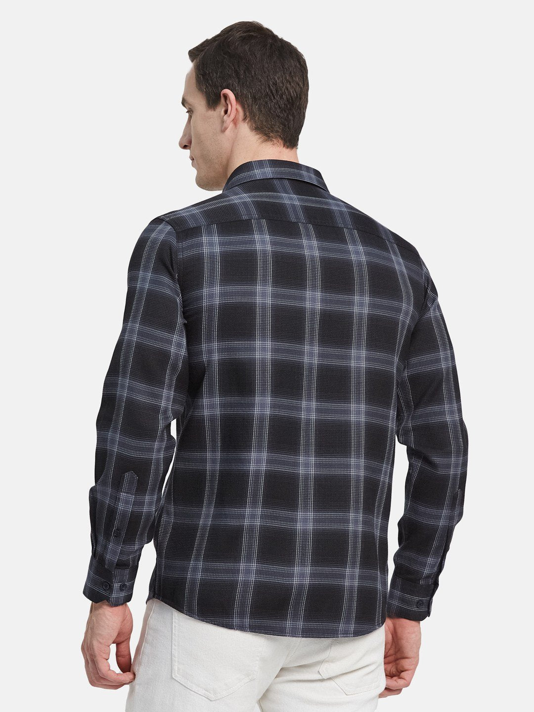 METTLE Men Spread Collar Buffalo Checked Cotton Casual Shirt