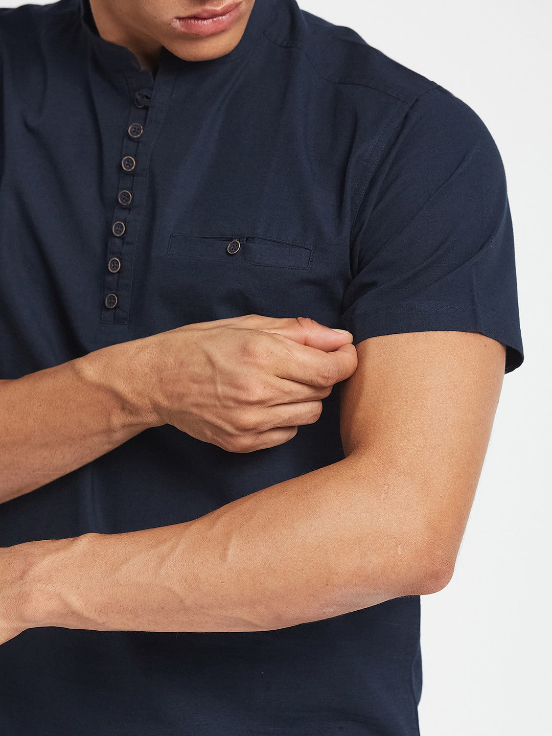 METTLE SS25 Cotton Mandarin Collar Casual Shirt