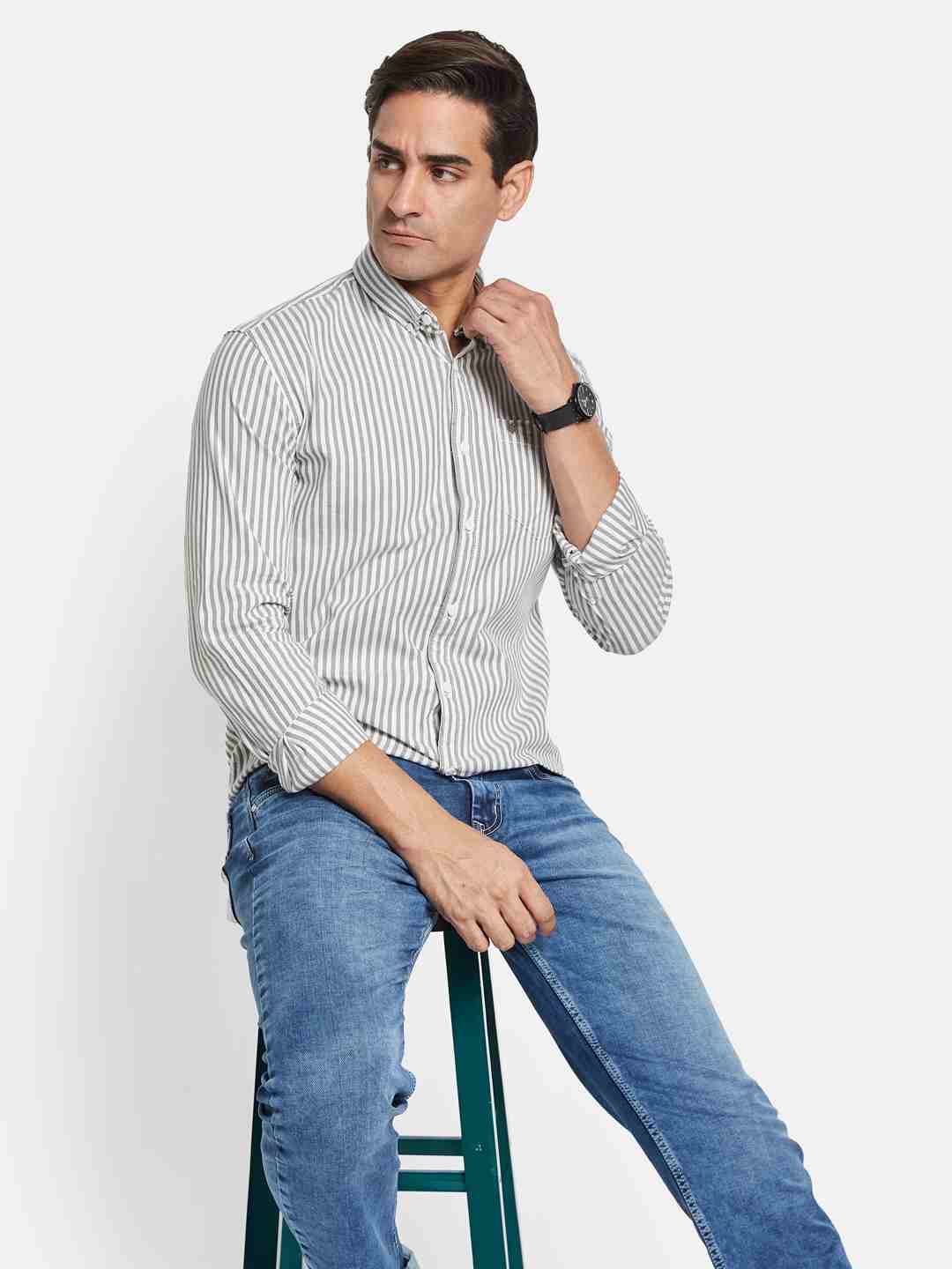 METTLE Men Multi Stripes Opaque Striped Casual Shirt