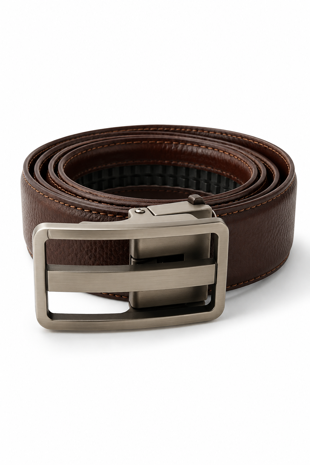 Men's Brown Leather Belt with Brushed Steel Buckle | Premium Formal & Casual Waist Belt for Men