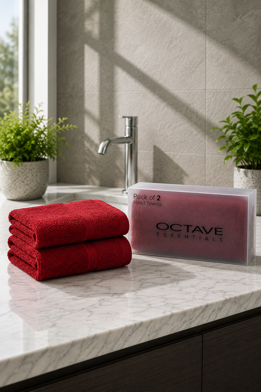 Brick Colour Hand Towels – Pack of 2, Soft & Absorbent Terry Towels, 40 × 60 cm