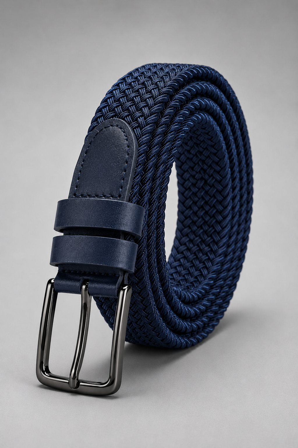 Men's Navy Braided Stretch Belt with Gunmetal Buckle | Premium Belt