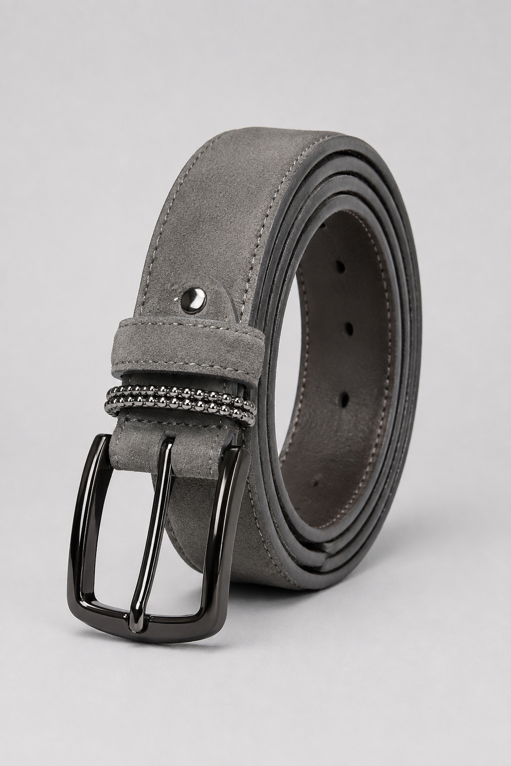 Men's Stone Grey Suede Leather Belt with Gunmetal Buckle | Premium Casual & Smart Casual Belt for Men