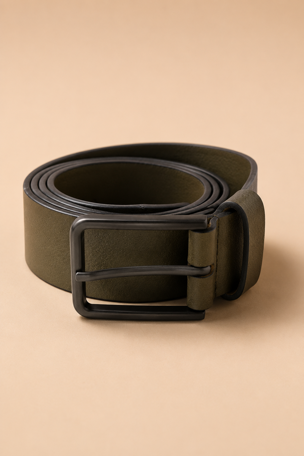 Men's Mud Green Leather Belt with Matte Black Buckle | Premium Casual & Formal Belt for Men