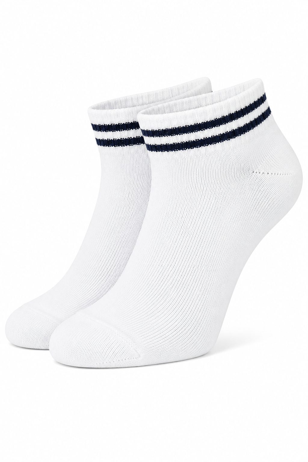 Men’s White Ankle Length Socks with Double Navy Stripe