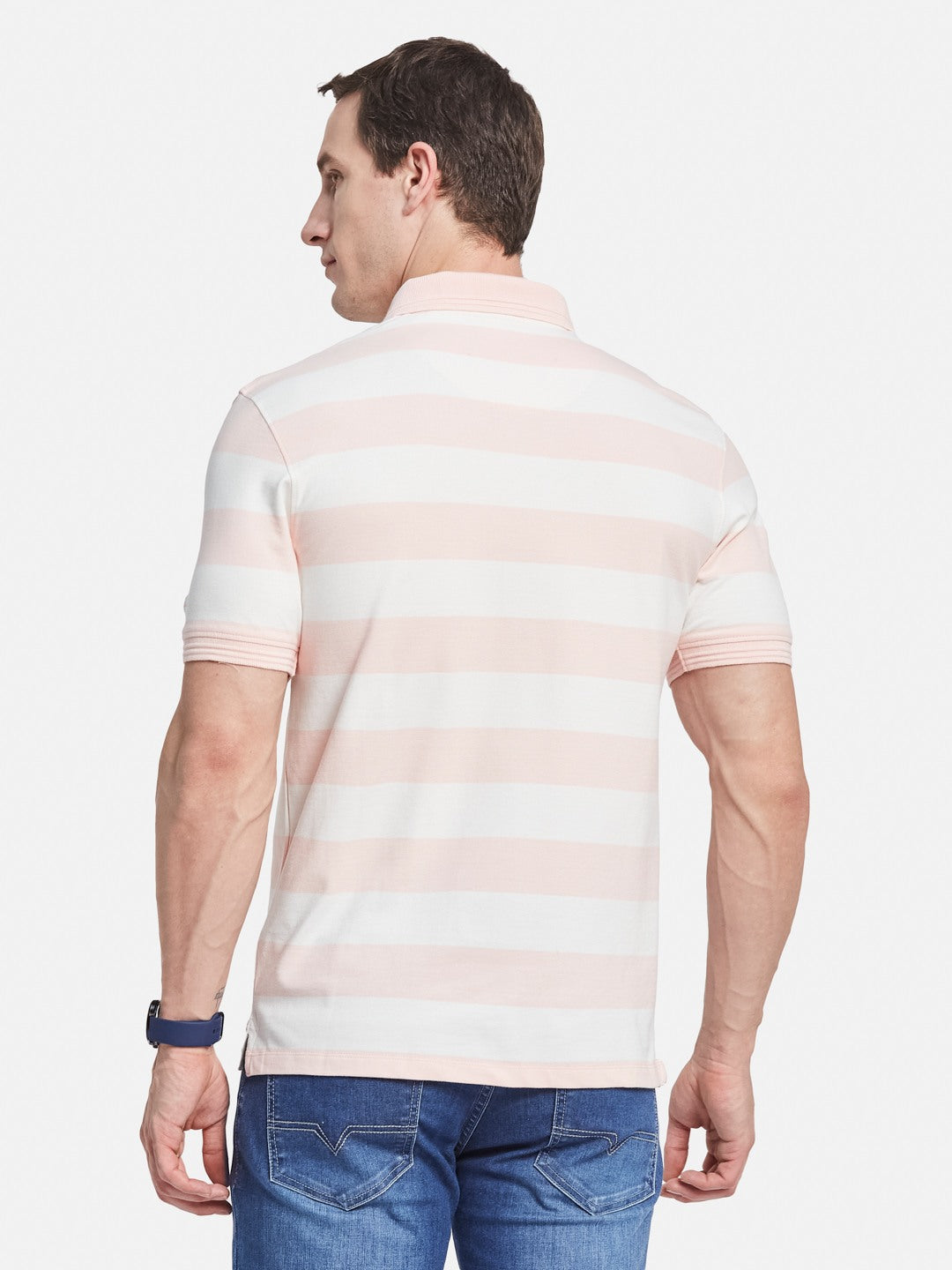 STRIPE POLO NECK PIQUE LYCRA T-SHIRT