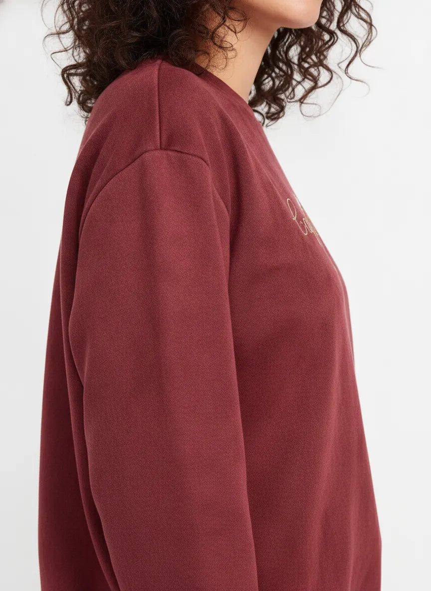 Women’s Wine Knitted Suede Round-Neck Sweatshirt with Cape Town Chest Graphic