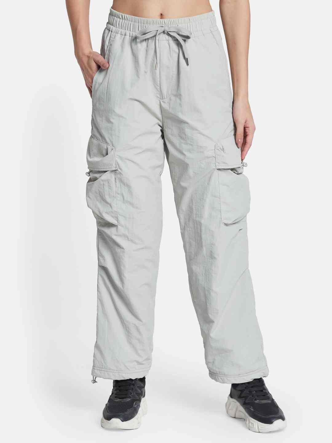 METTLE Women Cotton Mid-Rise Cargo Style Track Pants