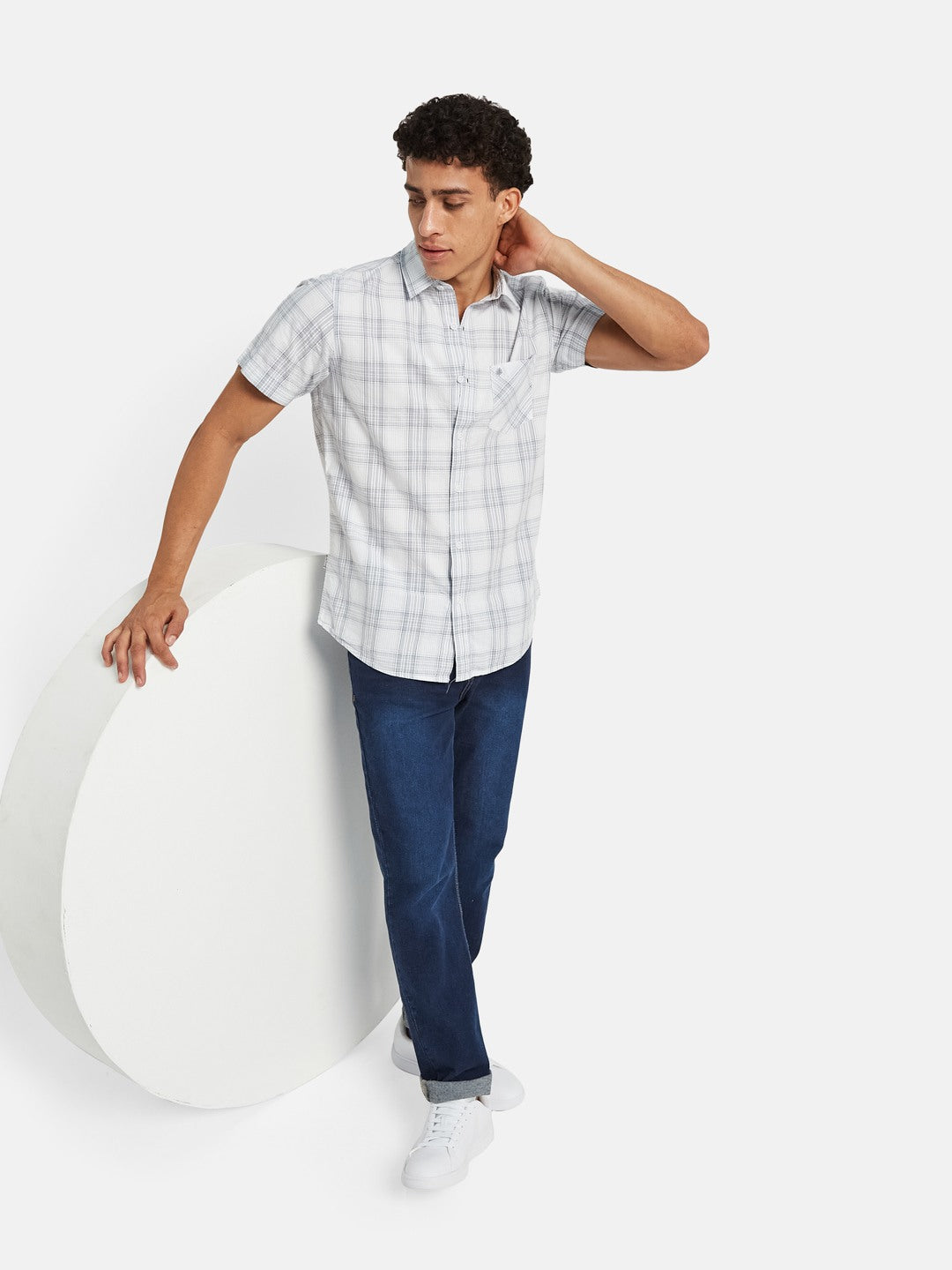 METTLE SS25 Checked Spread Collar Cotton Casual Shirt