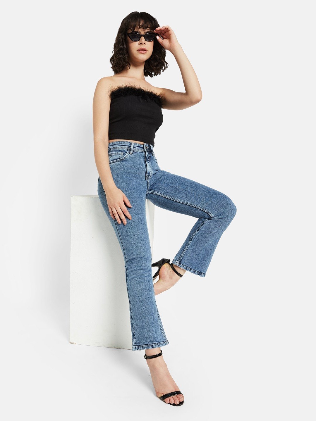 METTLE Women Bootcut Light Fade Stretchable Jeans